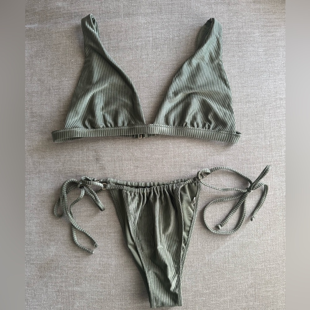 AERIE SHINE RIB BIKINI SET - TOP & BOTTOM, SIZE MEDIUM
